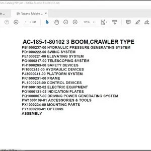 Tadano Mobile Crane AC-185-1-80102 3 Boom Crawler Type Spare Parts Catalog Manual - PDF DOWNLOAD