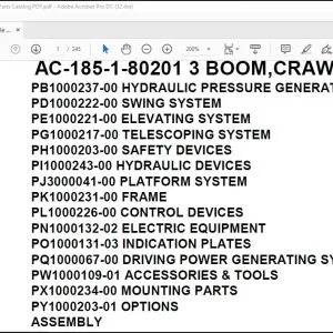 Tadano Mobile Crane AC-185-1-80201 3 Boom, Crawler Type Spare Parts Catalog Manual - PDF DOWNLOAD