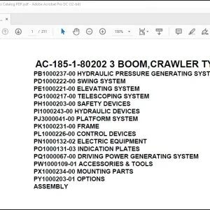 Tadano Mobile Crane AC-185-1-80202 3 Boom Crawler Type Spare Parts Catalog Manual - PDF DOWNLOAD