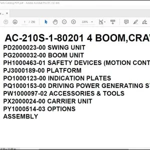 Tadano Mobile Crane AC-210S-1-80201 4 Boom, Crawler Type Spare Parts Catalog Manual - PDF DOWNLOAD