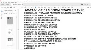 Tadano Mobile Crane AC-215-1-80101 3 Boom Crawler Type Spare Parts Catalog Manual - PDF DOWNLOAD