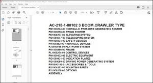 Tadano Mobile Crane AC-215-1-80102 3 Boom, Crawler Type Spare Parts Catalog Manual - PDF DOWNLOAD
