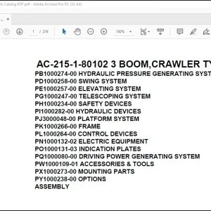 Tadano Mobile Crane AC-215-1-80102 3 Boom, Crawler Type Spare Parts Catalog Manual - PDF DOWNLOAD