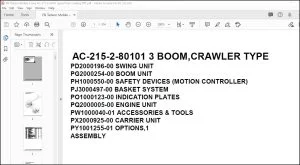 Tadano Mobile Crane AC-215-2-80101 3 Boom Crawler Type Spare Parts Catalog Manual - PDF DOWNLOAD