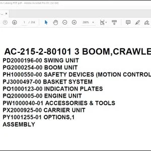 Tadano Mobile Crane AC-215-2-80101 3 Boom Crawler Type Spare Parts Catalog Manual - PDF DOWNLOAD