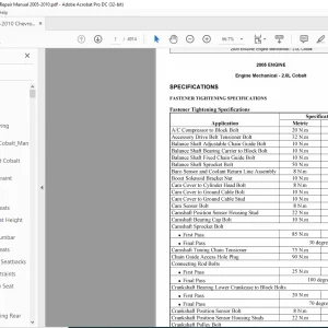 2005 Chevrolet 2.0L Cobalt Engine Mechanical Service Repair Manual - PDF DOWNLOAD