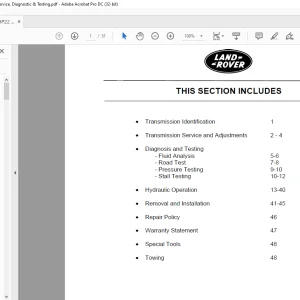 Land Rover 4HP22 Hydraulic Transmission Service, Diagnostic & Testing Manual - PDF DOWNLOAD