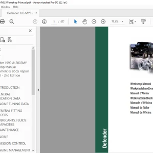 Land Rover Defender 1999 & 2002MY Workshop Manual Supplement & Body Repair Manual LRL0410ENG - PDF DOWNLOAD
