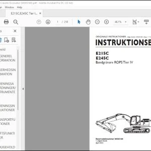 New Holland E215C E245C Bandgrävare ROPS Tier IV INSTRUKTIONSBOG 84565160 - PDF DOWNLOAD
