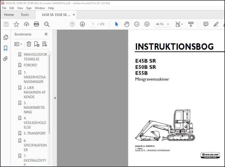 New Holland E45B SR E50B SR E55B Minigravemaskiner INSTRUKTIONSBOG ...