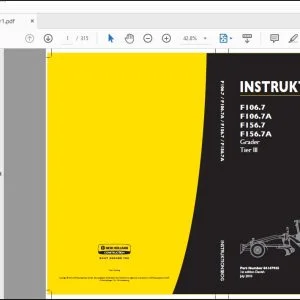 New Holland F106.7 F106.7A F156.7 F156.7A Grader Tier III INSTRUKTIONSBOG 84147935 - PDF DOWNLOAD
