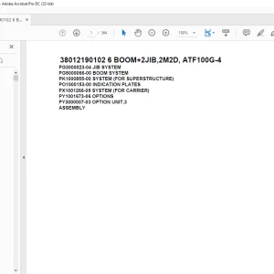 Tadano Crane 38012190102 6 BOOM+2JIB,2M2D, ATF100G-4 Parts Catalog Manual - PDF DOWNLOAD