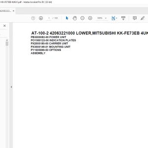 Tadano Crane AT-100-2 42063221000 LOWER MITSUBISHI KK-FE73EB 4UKA1 Spare Parts Catalog Manual- PDF DOWNLOAD