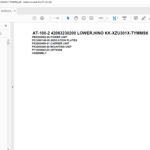 Tadano Crane AT-100-2 42063230200 LOWER HINO KK-XZU301X-TYMMS6 Spare Parts Catalog Manual - PDF DOWNLOAD