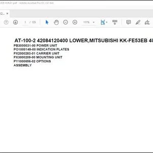 Tadano Crane AT-100-2 42084120400 LOWER MITSUBISHI KK-FE53EB 4UKA1 Spare Parts Catalog Manual - PDF DOWNLOAD