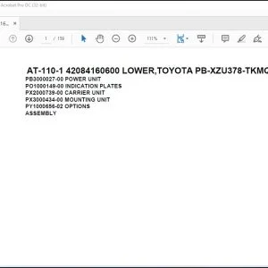 Tadano Crane AT-110-1 42084160600 LOWER TOYOTA PB-XZU378-TKMQW3 Parts Catalog Manual - PDF DOWNLOAD