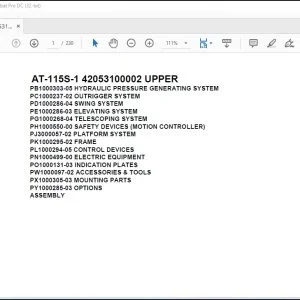 Tadano Crane AT-115S-1 42053100002 UPPER Spare Parts Catalog Manual - PDF DOWNLOAD