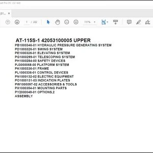 Tadano Crane AT-115S-1 42053100005 UPPER Spare Parts Manual - PDF DOWNLOAD