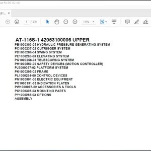 Tadano Crane AT-115S-1 42053100006 UPPER Spare Parts Catalog Manual - PDF DOWNLOAD