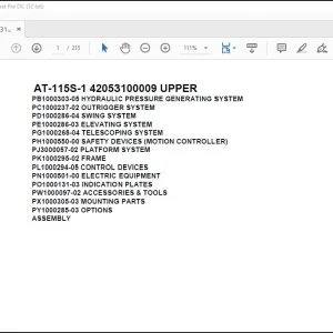 Tadano Crane AT-115S-1 42053100009 UPPER Spare Parts Manual - PDF DOWNLOAD
