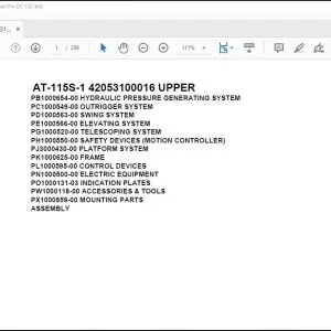Tadano Crane AT-115S-1 42053100016 UPPER Spare Parts Catalog Manual - PDF DOWNLOAD