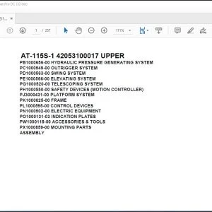 Tadano Crane AT-115S-1 42053100017 UPPER Spare Parts Catalog Manual - PDF DOWNLOAD