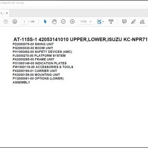 Tadano Crane AT-115S-1 42053141010 UPPER,LOWER,ISUZU KC-NPR71GDR 5LXPYT Spare Parts Catalog Manual - PDF DOWNLOAD