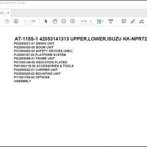 Tadano Crane AT-115S-1 42053141313 UPPER LOWER ISUZU KK-NPR72GY Spare Parts Catalog Manual - PDF DOWNLOAD