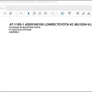 Tadano Crane AT-115S-1 42053160100 LOWER,TOYOTA KC-BU102H-VLEKQNX Spare Parts Manual - PDF DOWNLOAD