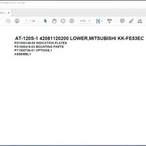 Tadano Crane AT-120S-1 42081120200 LOWER MITSUBISHI KK-FE53EC Spare Parts Catalog Manual - PDF DOWNLOAD