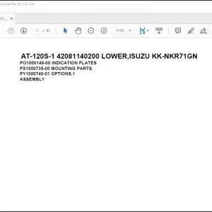 Tadano Crane AT-120S-1 42081140200 LOWER ISUZU KK-NKR71GN Spare Parts Catalog Manual  - PDF DOWNLOAD