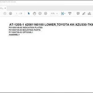 Tadano Crane AT-120S-1 42081160100 LOWER TOYOTA KK-XZU330-TKMSS3 Spare Parts Catalog Manual - PDF DOWNLOAD