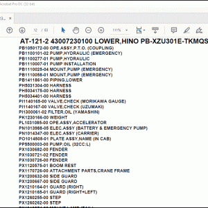 Tadano Crane AT-121-2 43007230100 LOWER,HINO PB-XZU301E-TKMQS6 Parts Catalog Manual - PDF DOWNLOAD
