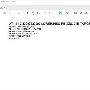 Tadano Crane AT-121-2 43007230200 LOWER,HINO PB-XZU301E-TKMQS6 Parts Catalog Manual - PDF DOWNLOAD