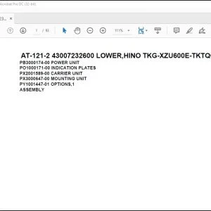 Tadano Crane AT-121-2 43007232600 LOWER,HINO TKG-XZU600E-TKTQC6 Parts Catalog Manual - PDF DOWNLOAD