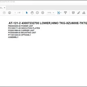 Tadano Crane AT-121-2 43007232700 LOWER,HINO TKG-XZU600E-TKTQC6 Parts Catalog Manual - PDF DOWNLOAD