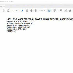 Tadano Crane AT-121-2 43007232800 LOWER,HINO TKG-XZU600E-TKMQC6 Parts Catalog Manual - PDF DOWNLOAD