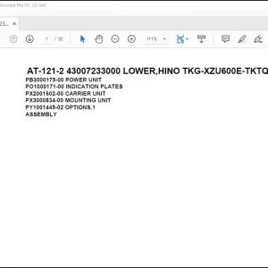 Tadano Crane AT-121-2 43007233000 LOWER,HINO TKG-XZU600E-TKTQC6 Parts Catalog Manual - PDF DOWNLOAD