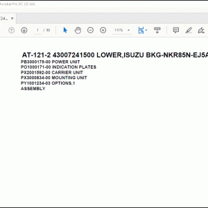 Tadano Crane AT-121-2 43007241500 LOWER,ISUZU BKG-NKR85N-EJ5AHY-M Spare Parts Manual - PDF DOWNLOAD