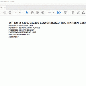 Tadano Crane AT-121-2 43007242400 LOWER,ISUZU TKG-NKR85N-EJ5AHY-M Spare Parts Manual - PDF DOWNLOAD