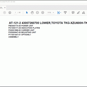 Tadano Crane AT-121-2 43007260700 LOWER,TOYOTA TKG-XZU600H-TKMQC6 Spare Parts Manual - PDF DOWNLOAD