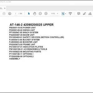 Tadano Crane AT-146-2 42095200025 UPPER Spare Parts Catalog Manual - PDF DOWNLOAD