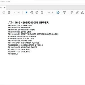 Tadano Crane AT-146-2 42095200051 UPPER Spare Parts Catalog Manual - PDF DOWNLOAD
