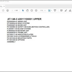 Tadano Crane AT-146-3 43011100001 UPPER Spare Parts Catalog Manual - PDF DOWNLOAD