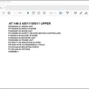 Tadano Crane AT-146-3 43011100011 UPPER Spare Parts Catalog Manual - PDF DOWNLOAD