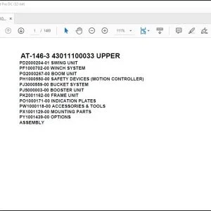 Tadano Crane AT-146-3 43011100033 UPPER Spare Parts Catalog Manual - PDF DOWNLOAD