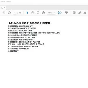 Tadano Crane AT-146-3 43011100036 UPPER Spare Parts Catalog Manual - PDF DOWNLOAD