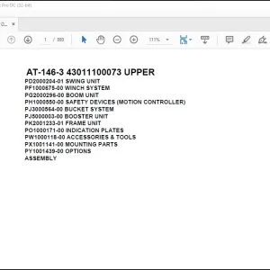 Tadano Crane AT-146-3 43011100073 UPPER Spare Parts Catalog Manual - PDF DOWNLOAD