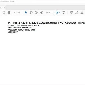 Tadano Crane AT-146-3 43011138200 LOWER,HINO TKG-XZU600F-TKFSC6 Parts Catalog Manual - PDF DOWNLOAD