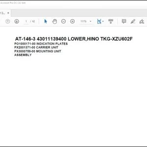 Tadano Crane AT-146-3 43011139400 LOWER,HINO TKG-XZU602F Spare Parts Catalog Manual - PDF DOWNLOAD